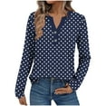 thumbnail image 3 of Feancey Henley Shirts for Women Long Sleeve V Neck Button Up Blouses Dressy Trendy Polka Dot Print Tops Fall Casual Work Tees Blue XL, 3 of 6