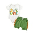 thumbnail image 2 of Aojekbee Baby Girl Boy First Birthday Outfit, Dinosaur Print Short Sleeve Romper Elastic Waist Shorts Toddler Summer Set, 2 of 10