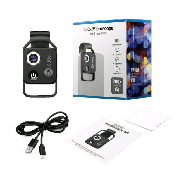 Injueey Lente Head Mini Formacro con LED fácil de usar para 98 teléfonos inteligentes lente óptica de espejo de aumento Electrónica Negro+CPL
