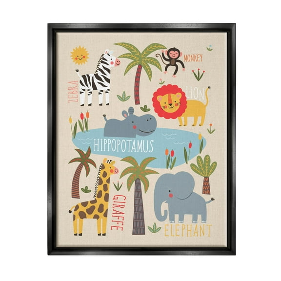 Jungle Wildlife Animals Safari Animals & Insects Graphic Art Jet Black Framed Art Print Wall Art