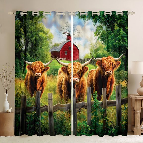 Castle Fairy Highland Cattle Black Out Curtains for Female Men Women,Vintage Cabin Curtains Pack of 2 (42x63 Each),Farmhouse Animal Bedroom Curtains,Luxury Bedroom Decor