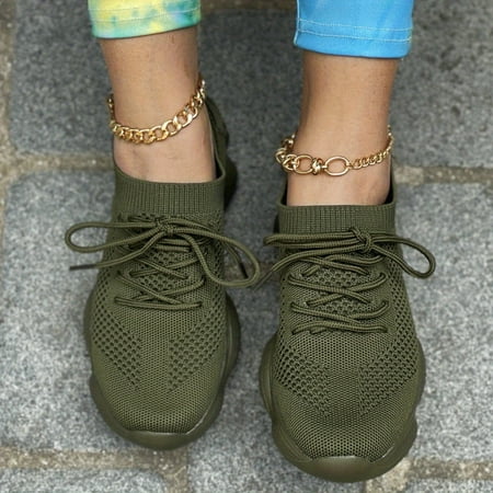 Going Outfits - Women s Breathable Knit Sneakers  Casual Lace Up Outdoor Shoes  Lightweight Solid Color Shoes-41