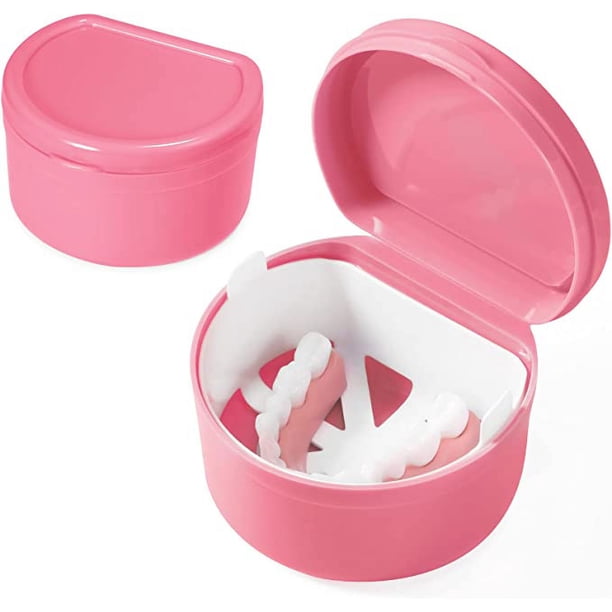 Juego de retenedores en forma de D (rosa, excluyendo dentaduras postizas), caja para dentaduras postizas con cesta de filtro, utilizado para limpiar dentaduras postizas, correctores invisibles y prote