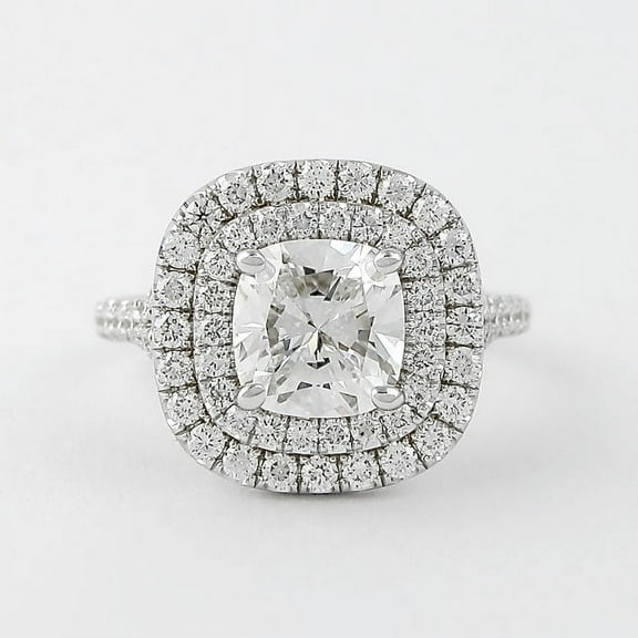 SOLITAIRE JEWLES 0.95CT Cushion Double Halo & Split Shank Moissanite Engagement Ring 10k White Gold