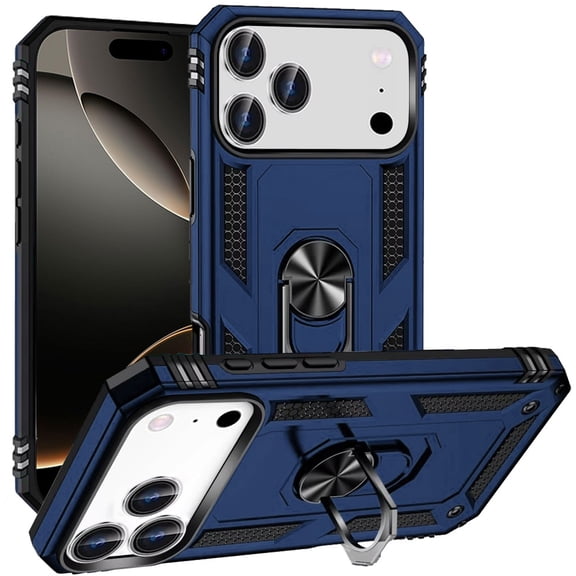 For iPhone 17 Pro Max Ring Magnetic Kickstand Hybrid Case Cover - Blue