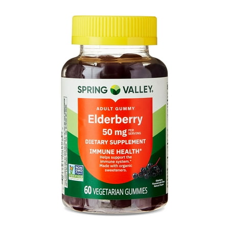 Spring Valley Non GMO Elderberry Dietary Supplement Gummies for Immune Health, 50 mg, 60 Count