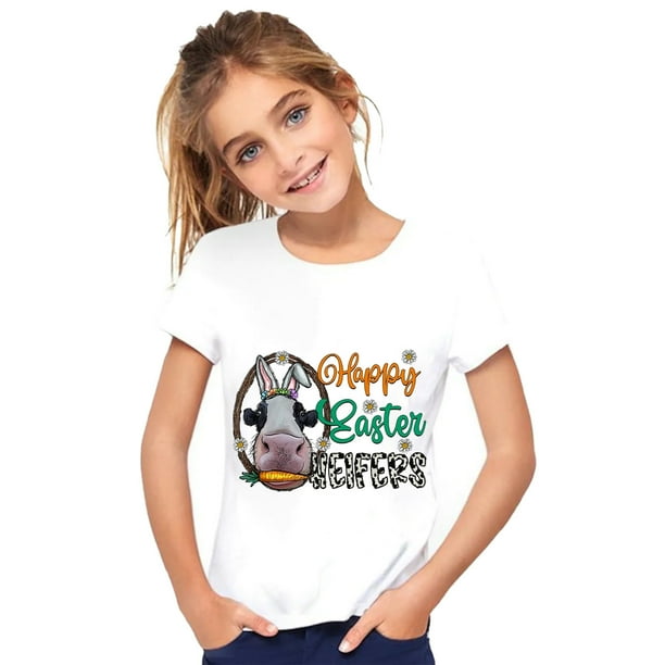 Gibobby Camisas De Vestir Camisetas con estampado de letras del dia de Pascua para ninos y ninas camiseta de manga corta con conejito camisetas para ninas y ninos Azul 7 8 Anos Bodega