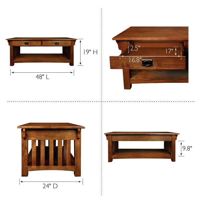Leick Home Mission Solid Wood Coffee Table with Drawers and Shelf