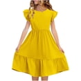 thumbnail image 3 of Bxsruta Cotton-Blend Ruffle Hem Tea-Length Dress, Soft Flowy Silhouette with Short Sleeves, Suitable for Photoshoots, 3 of 8