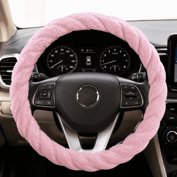 Pink Fluffy Steering Wheel Cover for Women, Soft Warm Plush Fuzzy Car Steering Wheel Cover, Anti-Slip Winter Car Accessories, Universal Fit 15 Inch Steering Wheels