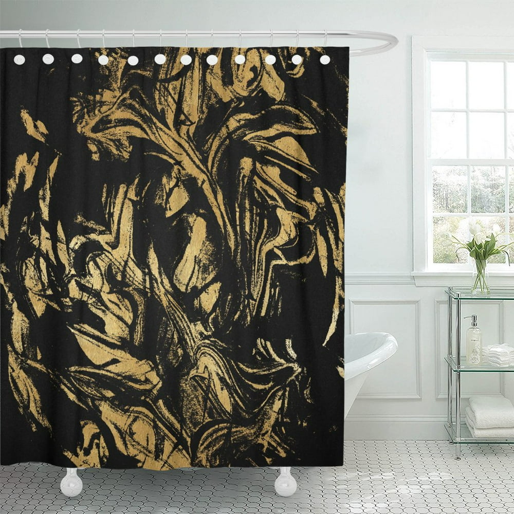 PKNMT Yellow Gold and Black Marble Mixed Golden Painting Dark Polyester