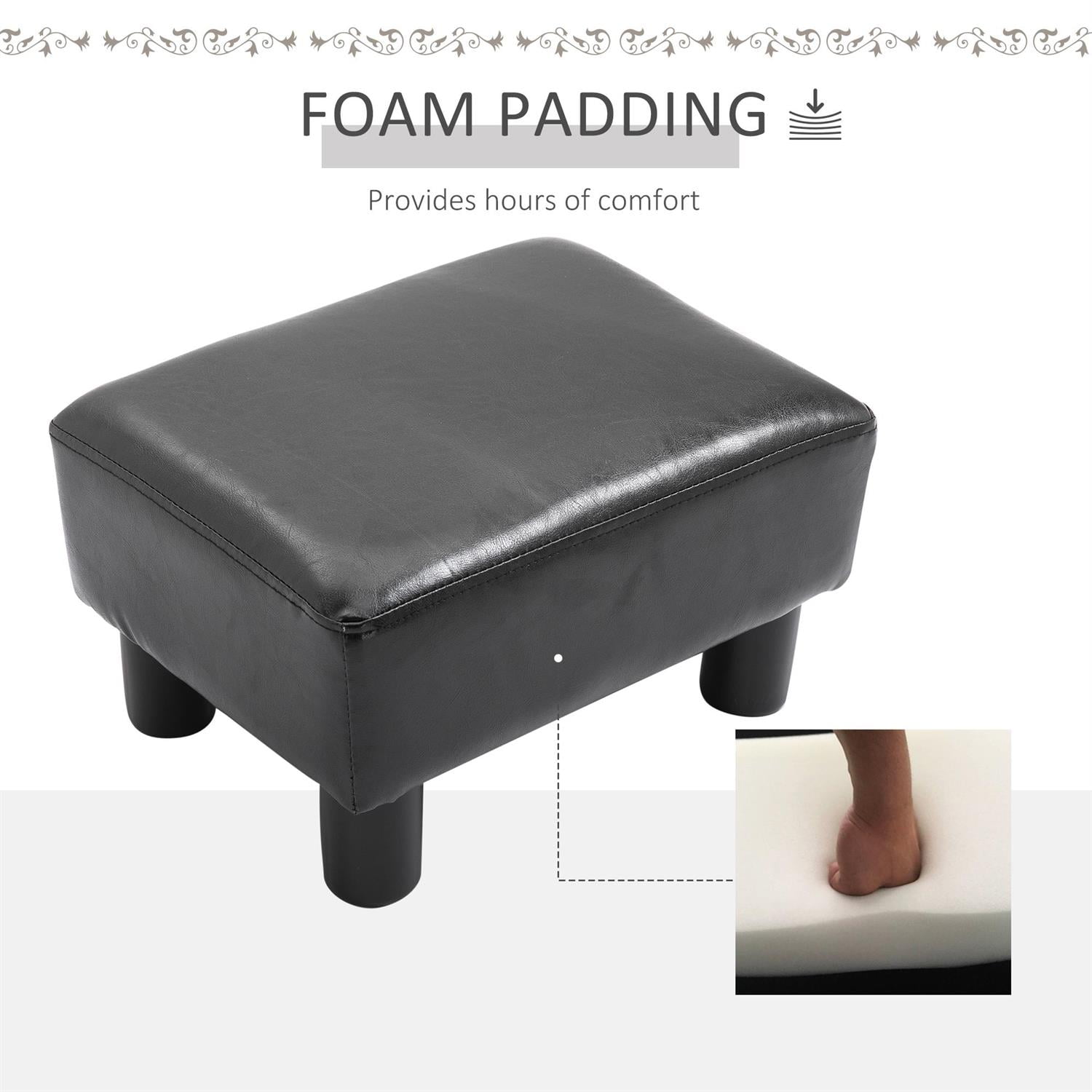Demi Bonn 15" Foot Rest Ottoman, Compact Stool with Faux Leather & Padded Foam, Comfy Stool with Plastic Legs, Black