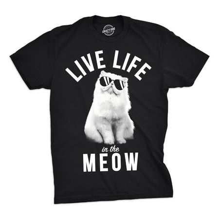 Mens Live Life In The Meow Tshirt Funny Kitty Cat Lover Tee For Guys