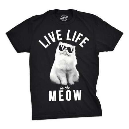 Life Mens Tee - Mens Live Life In The Meow Tshirt Funny Kitty Cat Lover Tee For Guys