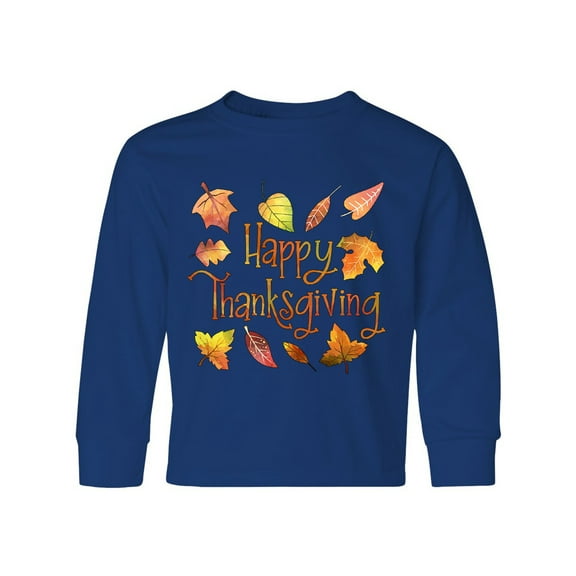Inktastic Happy Thanksgiving Fall Leaves in Autumn Colors Long Sleeve Youth T-Shirt