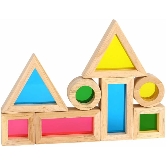 TOOKYLAND Wooden Sensory Block Set - 8pcs - Rainbow Stacking Blocks for Ages 2+