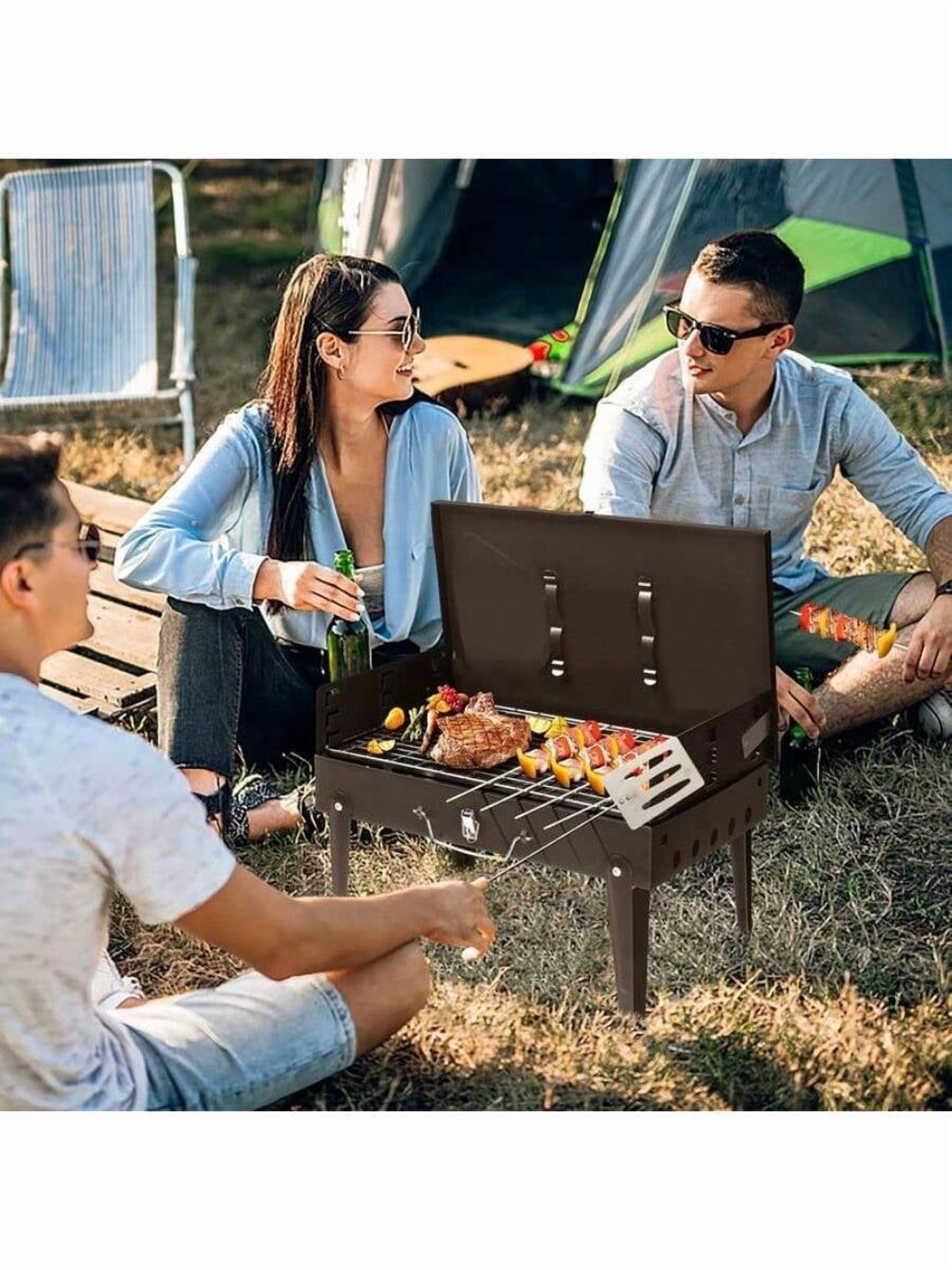 [XX]Tiny Small Portable Charcoal Grill, 17x10x18 In. Outdoor Foldable BBQ Grill With Barbecue Accessories & Lid For Cooking Camping Picnic Hiking Beach Party Patio Smokers