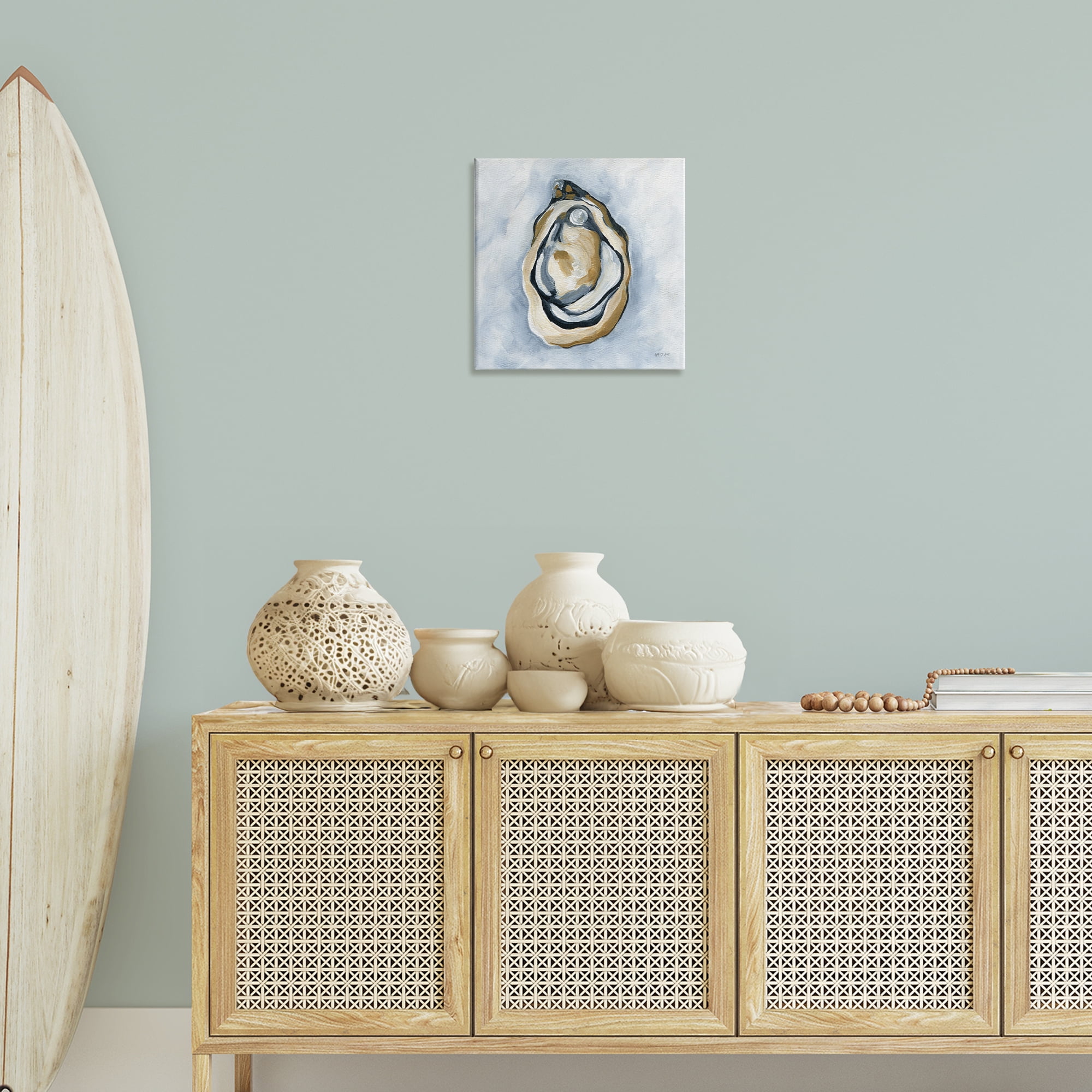 Stupell Industries Oyster with Pearl Coastal Painting Gallery Wrapped Canvas Art Print Wall Art, 17 x 17