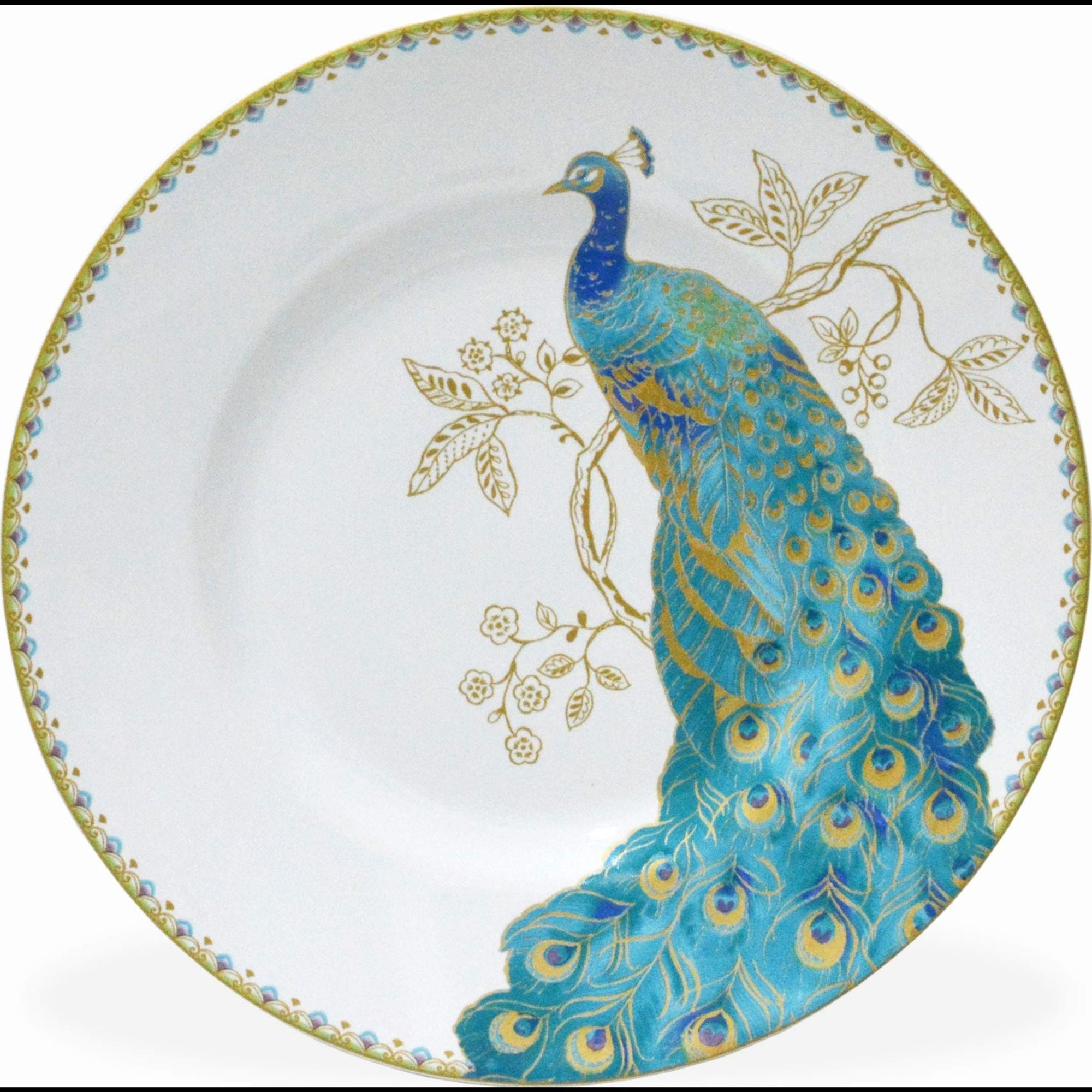 222 Fifth Peacock Garden 16-Pc Porcelain Dinnerware Set, Blue/Gold