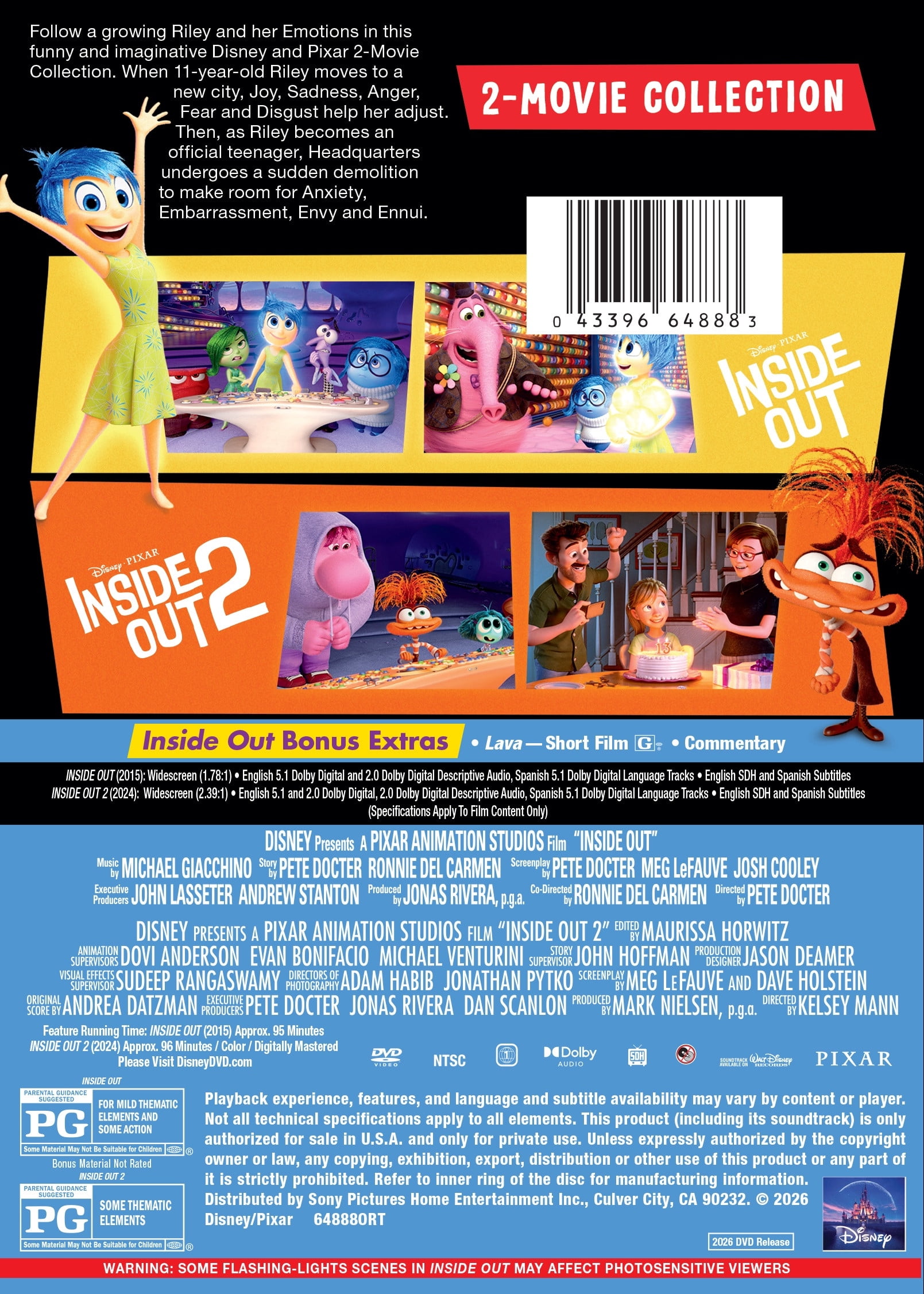 Inside Out 2-Movie Collection (Walmart Exclusive) (DVD) Disney, Animation, Family, Adventure