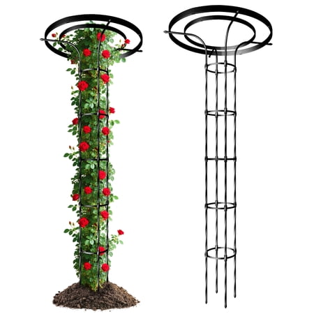6.89FT Mushroom Top Obelisk Trellis for Outdoor Climbing Plants, Rustproof PE-Coated Metal Poles Support, Decorative Garden Trellis for Climbing Rose, Wisteria, Black