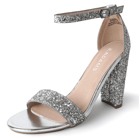 J. Adams Shirley High Silver Comfortable Heels for Women | Open Toe Ankle Strap Sandal Block Heel Dress Platform