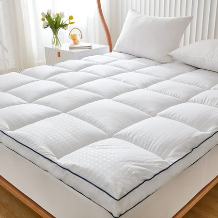 justlet extra thick king mattress topper cooling mattress pad cover 2 mattress topper with 8-21 inch deep pocket soft comfortable breathable white