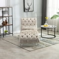 thumbnail image 3 of Modern Velvet Upholstered Chaise Lounge Chair with Ergonomic S-Shape Design, Button Tufted Accent & Acrylic Legs, Lumbar Support Sleeper Sofa for Living Room, Bedroom, Home Office - Beige, 3 of 9