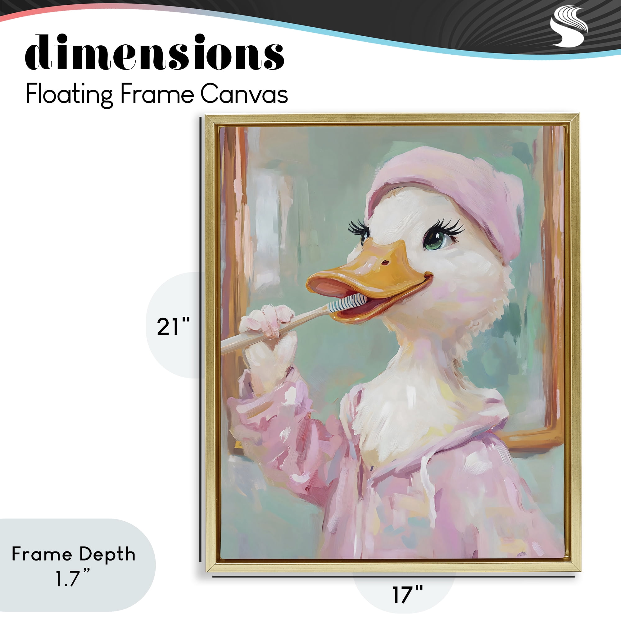 Stupell Industries Duck Brushing Teeth Gold Framed Floater Canvas Wall Art, design by The Prints Vibe