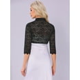 thumbnail image 3 of DARING DIVA Women's Stand Collar Sheer Floral Lace Bolero Shrug XS Black, 3 of 6