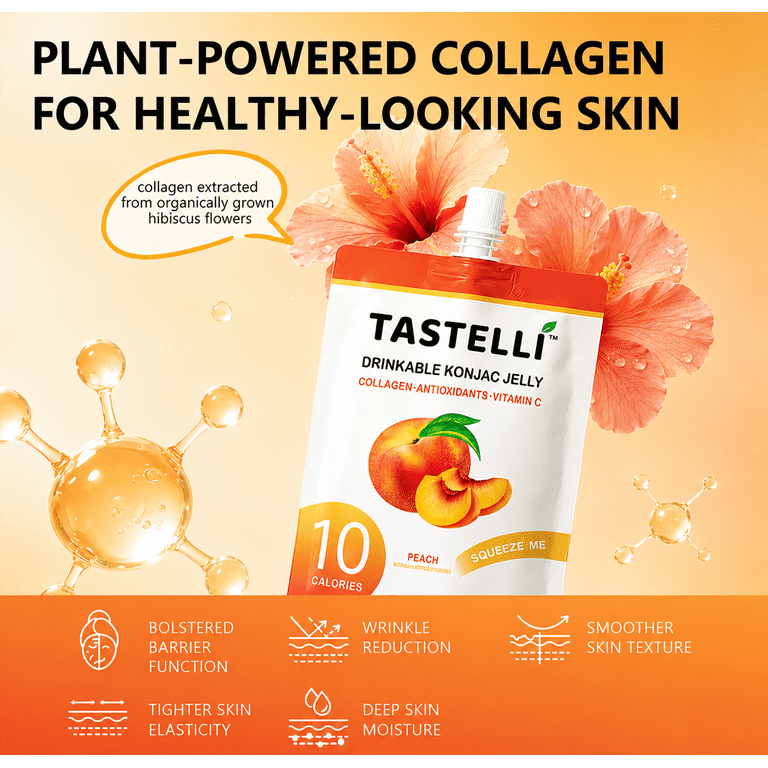 Tastelli, Drinkable Fruit Jelly, 150mL x 10 Pouches, Peach