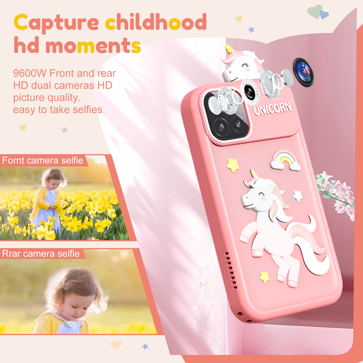 Merryhome Kids Smart Phone with Holographic Pyramid, 32G Card Christmas Birthday Gifts for Age 3-10 Kids Toys Cell Phone, 2.8" Touchscreen Toddler Learning Play Toy, Dual Camera, Music Player