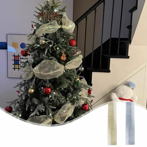 LSLJS Christmas Mesh Ribbon for Tree Decorative Mesh Wreath Supplies for Christmas Front Door Mesh Wreath Garland, Christmas Tree Decoration Mesh Ribbon Christmas Decorations