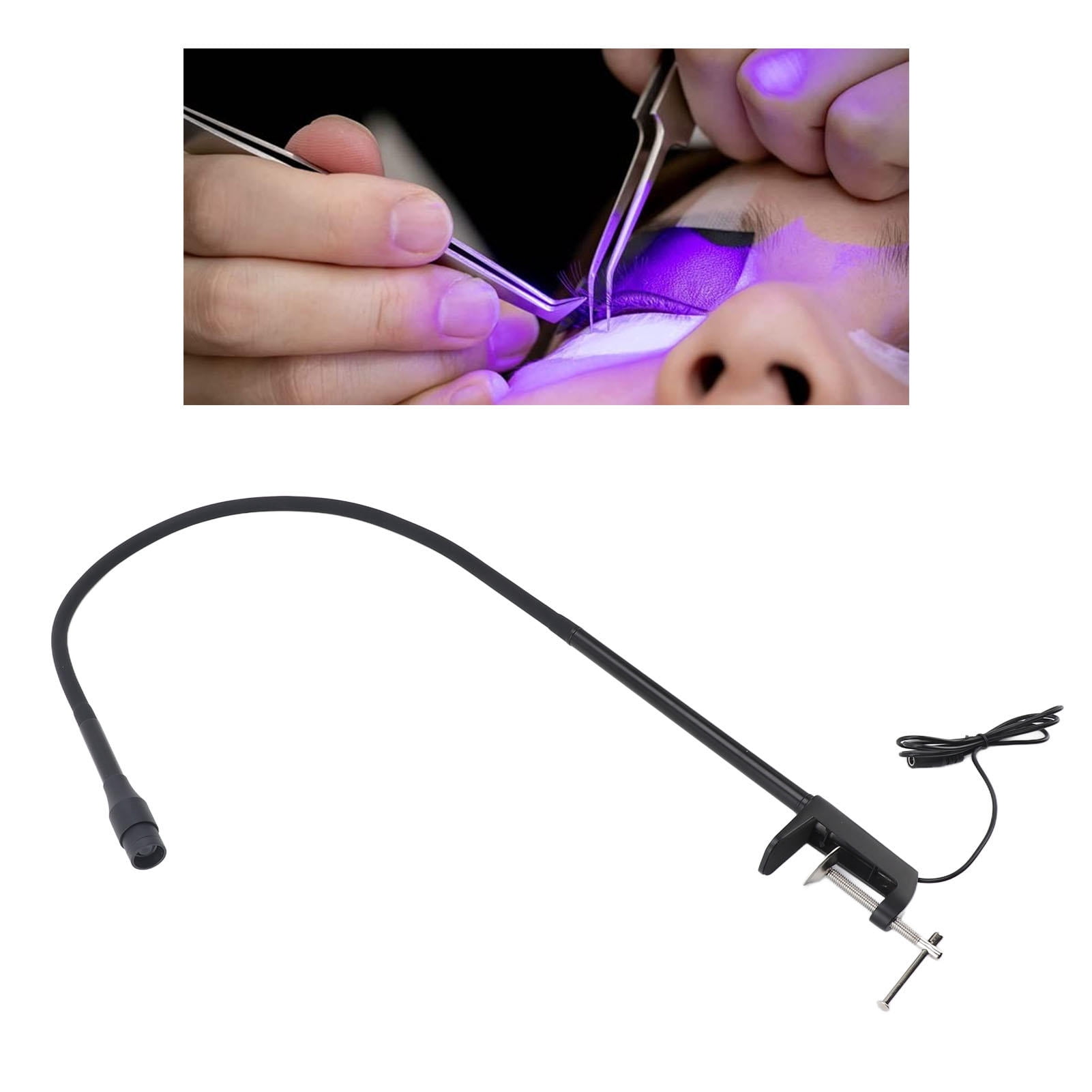 Yajisi 5W UV LED Lash Extension Light, Gooseneck Lamp with Foot Pedal & Table Clamp for Eyelash & Nail Gel Curing (42x24x6cm)
