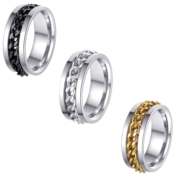 3PCS Mens Fidget Rings Anxiety Spinner Rings for Men Classic Chain Rings for Women Adults Titanium Steel Ring