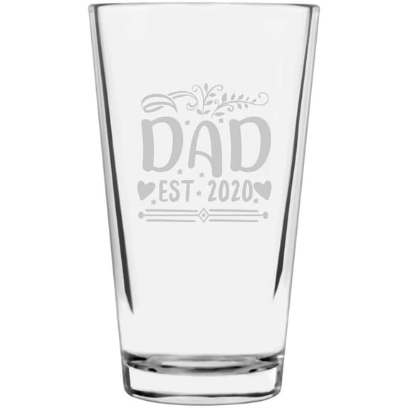 Dad Themed Dad Est 2020 Etched All Purpose 16oz Libbey Pint Glass