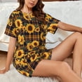 thumbnail image 5 of Yiaed Brown Blue Plaid Sunflower Print Short Sleeve Pajama Sets for Women Casual Crew Neck 2 Piece Lounge Sets Women's Short-Sleeved Pajama-, 5 of 5