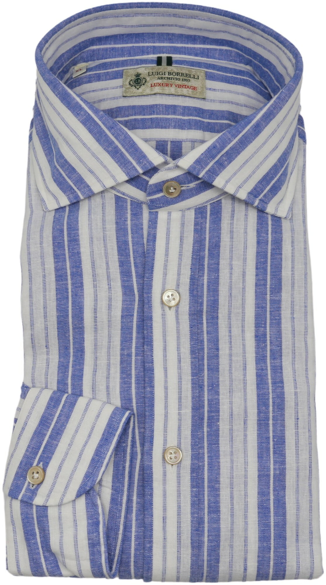 Luigi Borrelli Stripes Button Down Button-Down Collar Cotton Slim Fit Dress Shirt