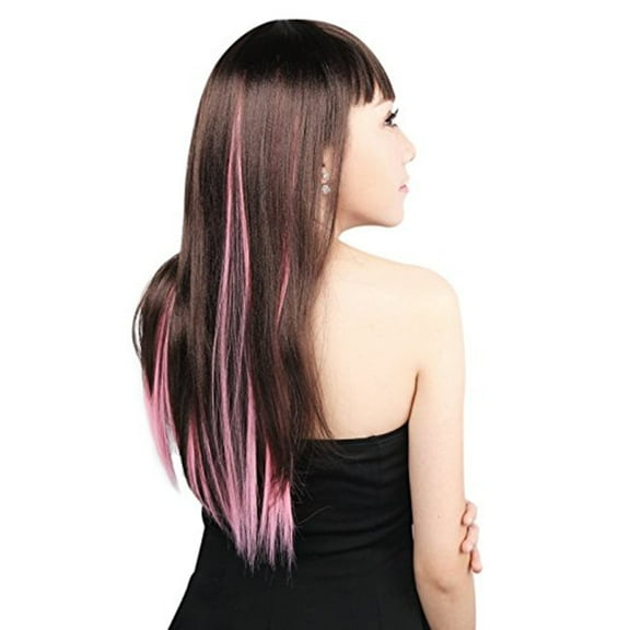 CIMAXIC Colored Green Hair Extensions Party Highlights Colorful Clip In Hair Extensions 17.7 Inch Straight Synthetic Hairpieces For Women Kids Girls Halloween Christmas Cosplay