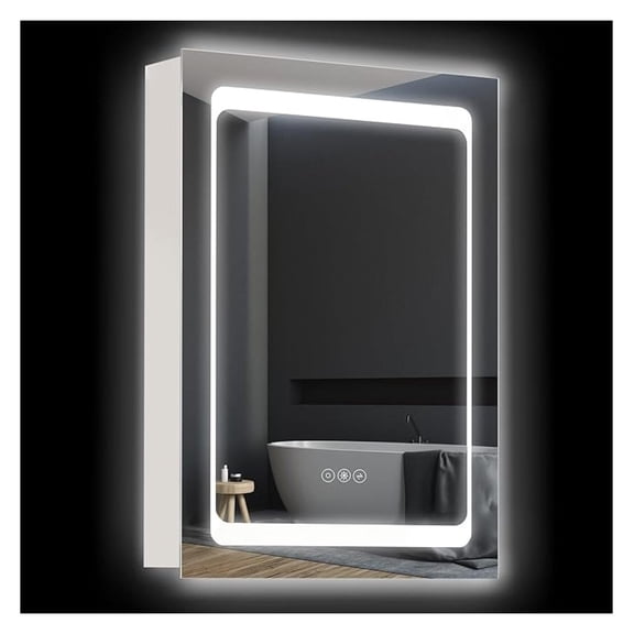LED Lighted Medicine Cabinet with Mirror, Wall-Mounted Plug-in Bathroom Organizer with 3 Storage Shelves