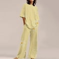 thumbnail image 2 of VISALY Women Pajama Sets Soft Sleepwear Cotton Linen Loungewear Print Two Piece Pajama Set Loose Fit Half Sleeve Blouses Long Pants Yellow 3Xl, 2 of 5