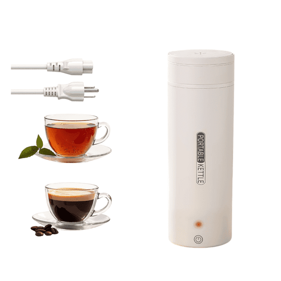 SpaceMuse Portable Electric Kettle, 500ml SUS304 Stainless Steel Travel Water Boiler with Keep Warm, Auto Shut off & Fast Boil 6-in-1 Office Electric Cup, White