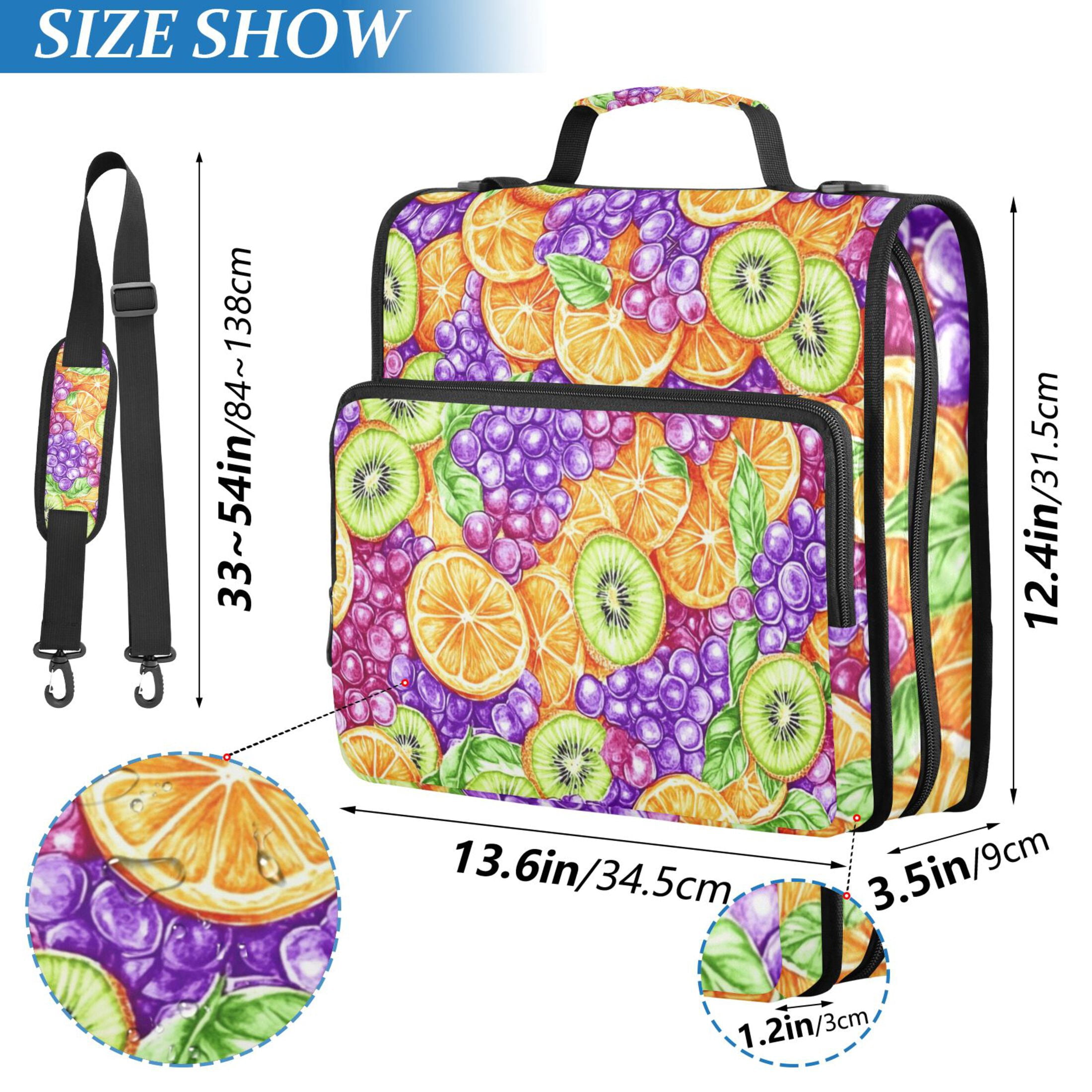 3 Ring Zipper Binder with Shoulder Strap Waterproof Trapper Keeper 2 Inch D-Ring 500 Sheets Capacity Kiwi Oranges Slices Grape