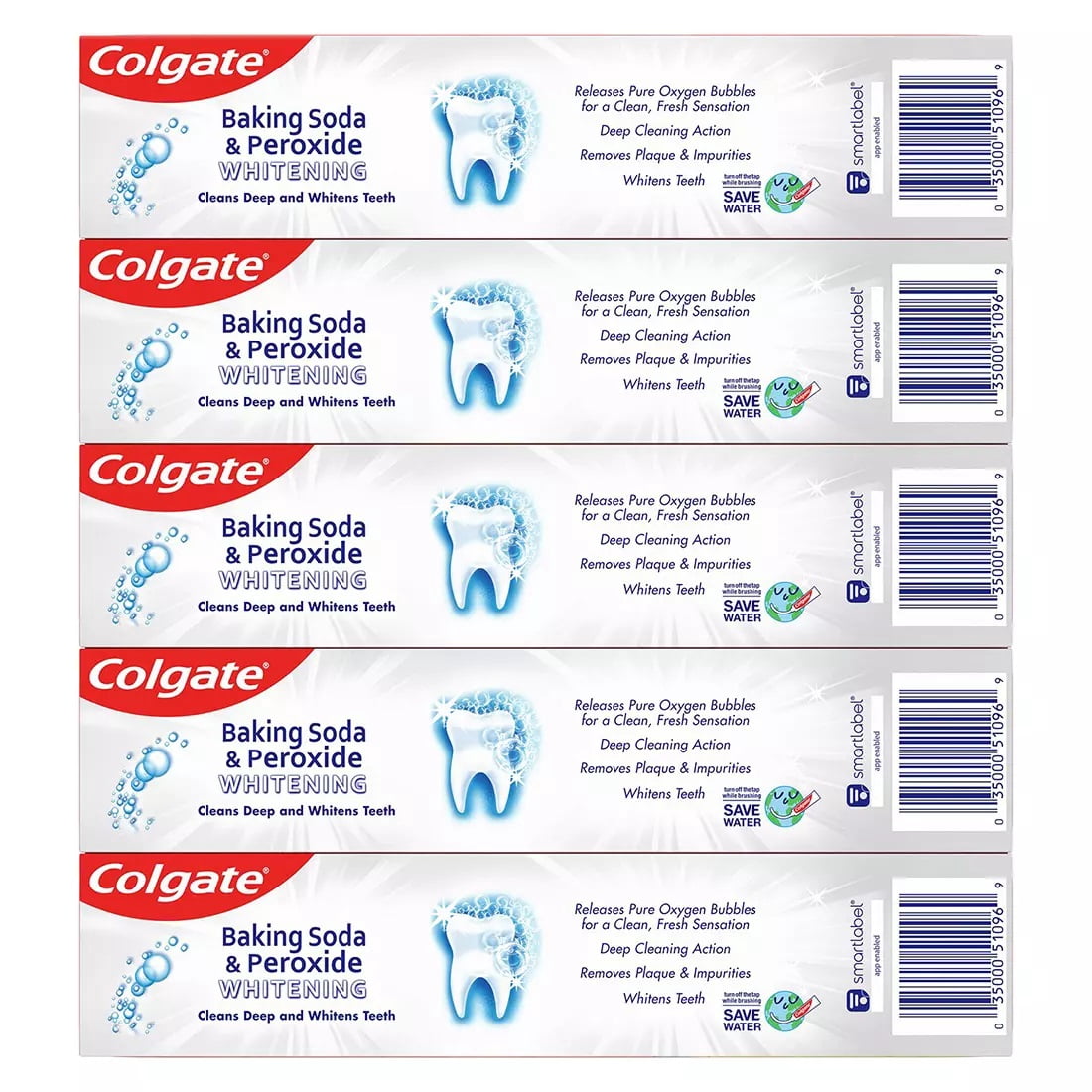 Colgate Baking Soda and Peroxide Whitening Toothpaste, Brisk Mint Paste, 5 Pack, 8 Ounces