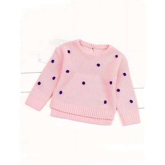 Baby Toddler Girls Pink Polka Dot Winter Sweater Pullover Cardigan