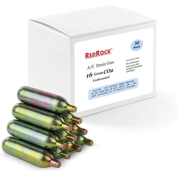 RedRock 16 Gram Unthreaded CO2 Cartridges (30 Pack) – HVAC Drain Line Clearer Tool Refill for Gallo Drain Line Tool, AC Condensate Drain Blaster & Bike Tire Inflator