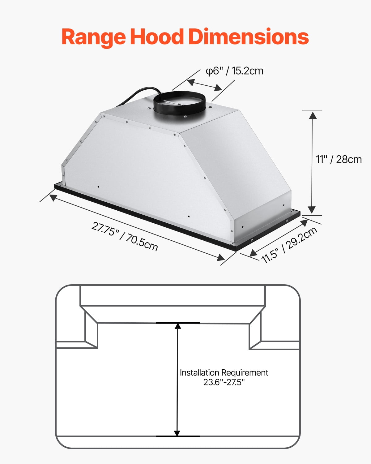 KFFKFF Kitchen Hood Insert, 30 Inch Integrated Ventilation System, 800CFM Stainless Steel Cooker Hood, Featuring Motion & Touch Operation, LED Illumination, Baffle Filters, Quad-Speed Exhaust Fan
