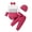 Pink, variant on KIMI BEAR Newborn Baby Girls Outfit Set 0-3 Months Clothes Ruffle Long Sleeves Color Block Romper Bowknot Pants with Headband and Hat 4pcs Winter Clothing Pink