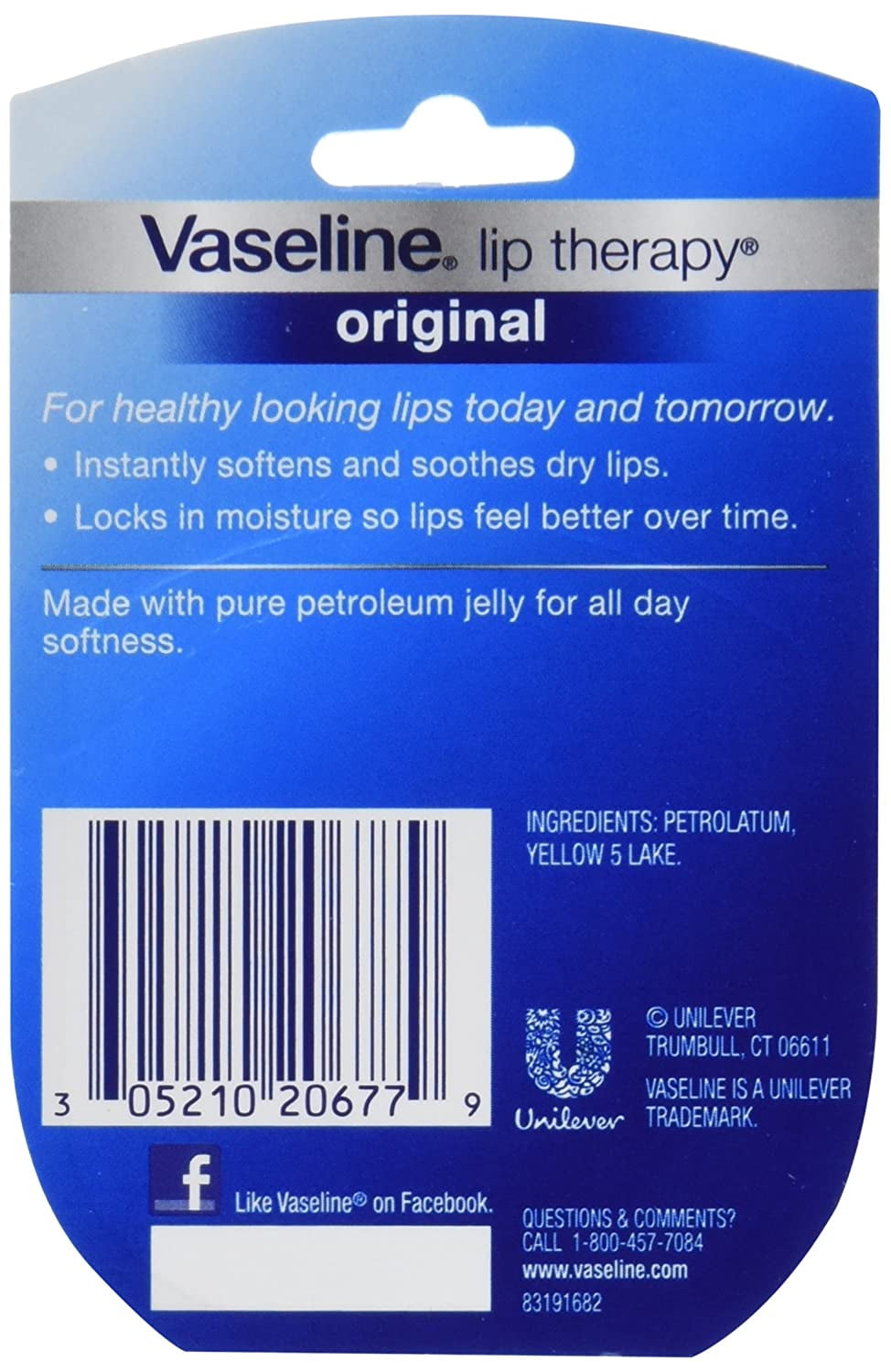 Vaseline Lip Therapy Original 0.25 Ounce Jar, 0.25 Ounce (Pack of 8)