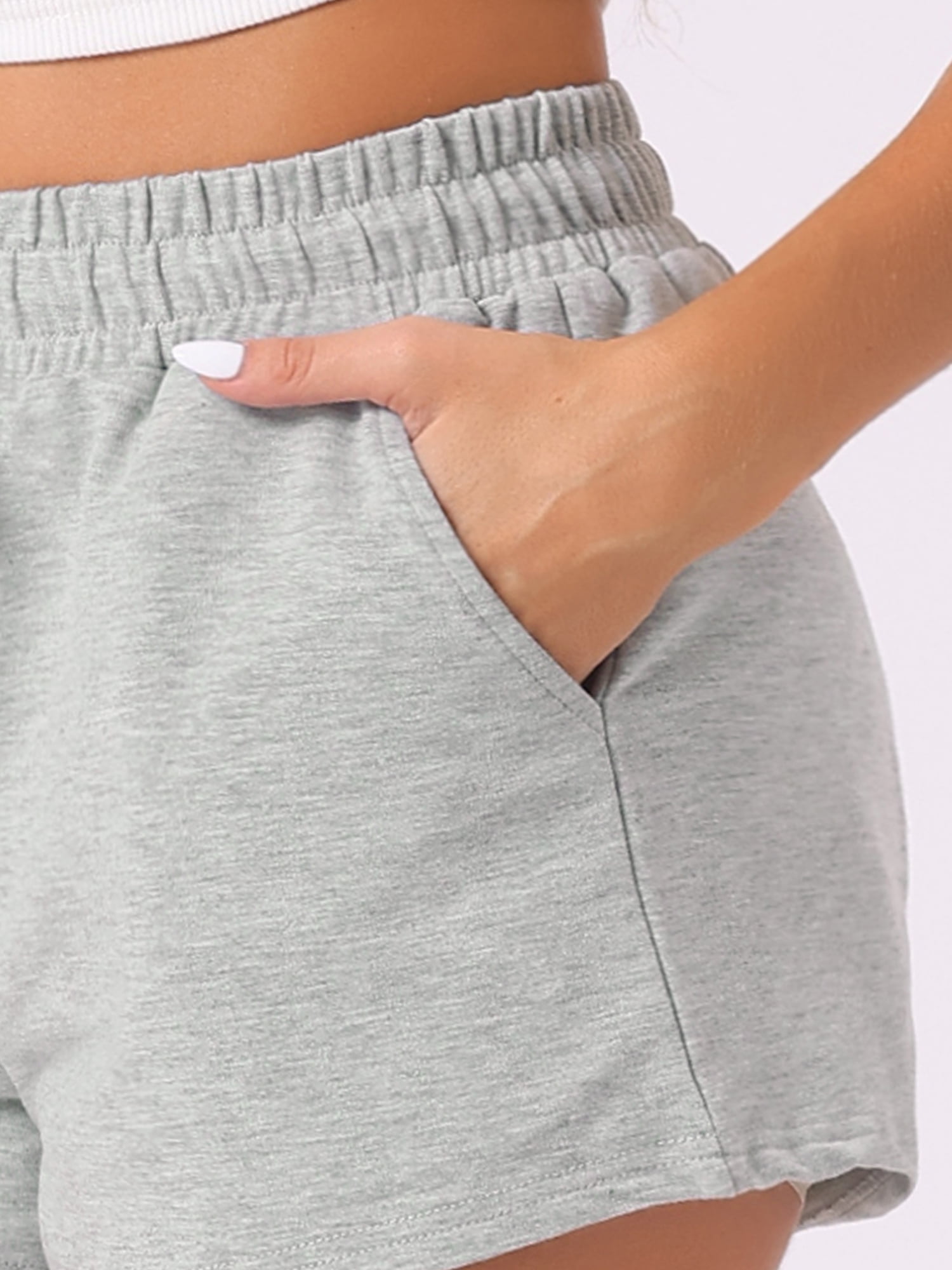 DARING DIVA Women's Soft Stretch Drawstring Lounge Shorts with Pockets XL Silver Gray